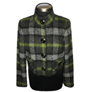 Per Se Green and Black Plaid Short Mohair Jacket Size 8